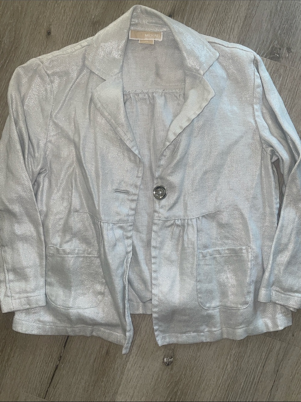 Michael Kors Metallic Silver Linen Swing Jacket  | Women’s Size 10